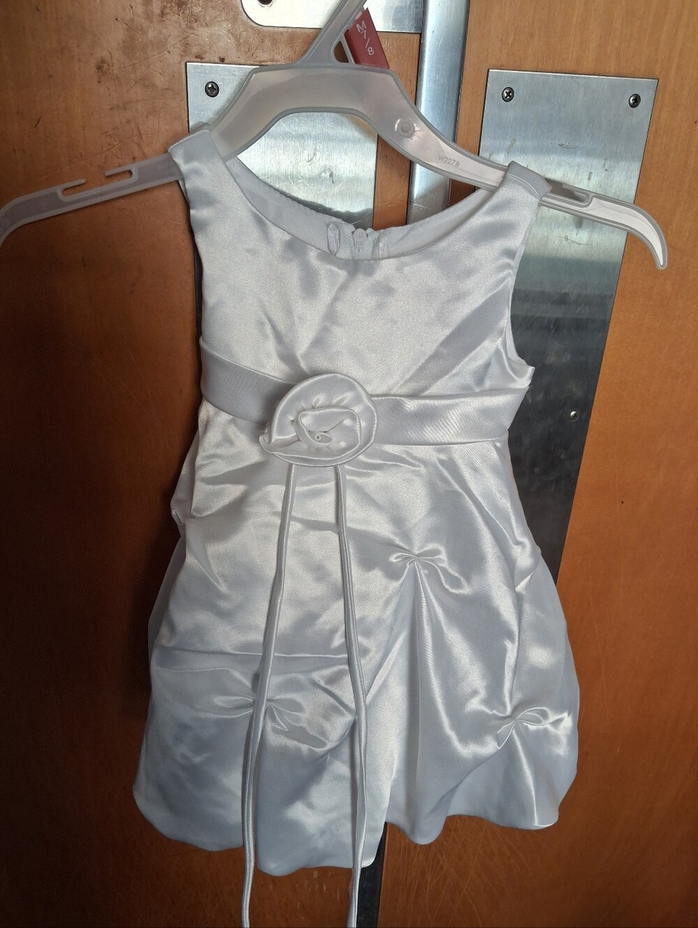 Girls White Satin Party Dress with Rosette Waist  Small Chico